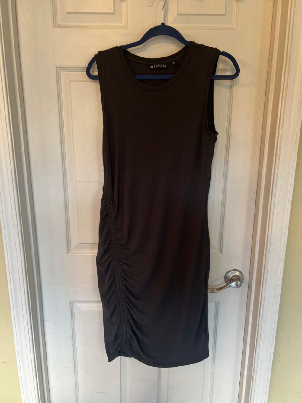 Athleta Side Rushed Grey Sleeveless Midi Length Dress Jersey Knit Stretch Medium - Picture 2 of 10